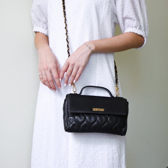 Moschino Handbags - Vintage MOSCHINO Black Leather Heart Stitched Shoulder Satchel Handbag